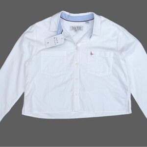 Jack Wills White Button-Up Cropped Shirt Long Sleeved Size 8 NWT  Preppy